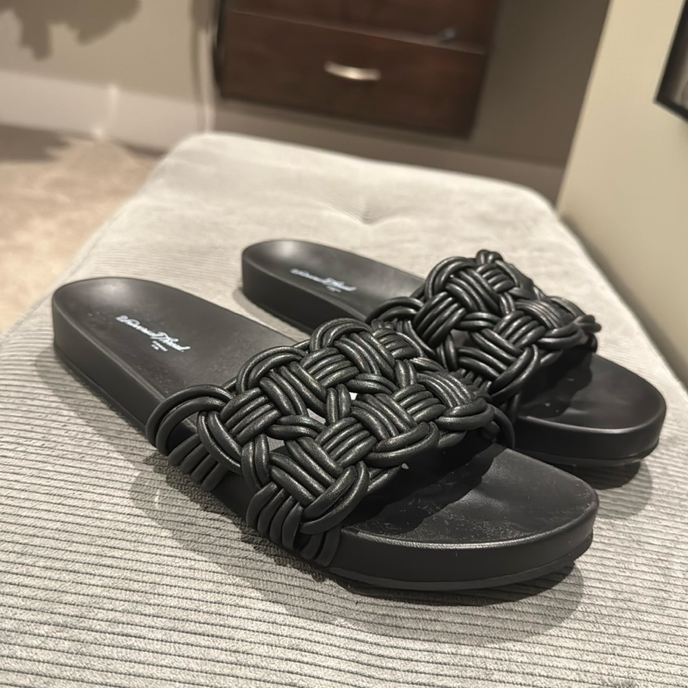 Black Crochet Slide Sandals